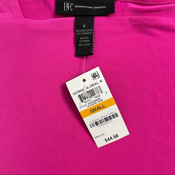 NWT INC Stretch Hot Pink Summer Blouse Cold Shoulder Top S - Picture 6 of 6